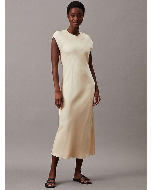 Calvin Klein Natural Schmales Midi-Kleid aus Viskose und Leinen