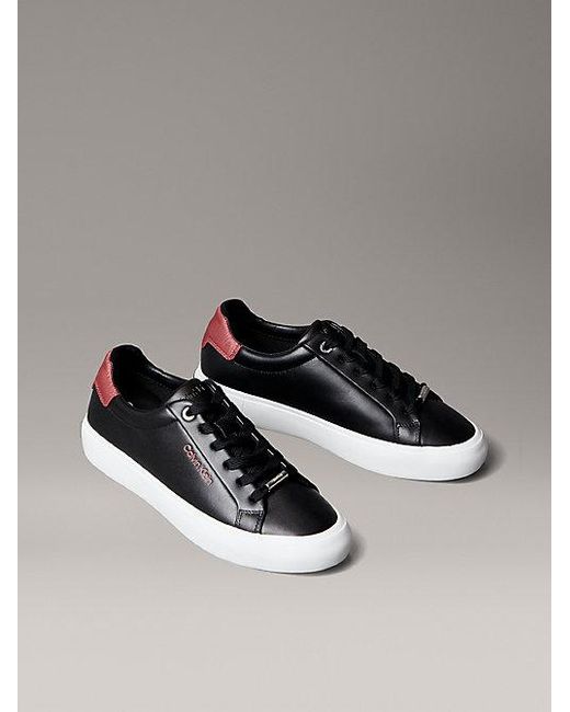 Calvin Klein Gray Smooth Leather Embossed Logo Trainers