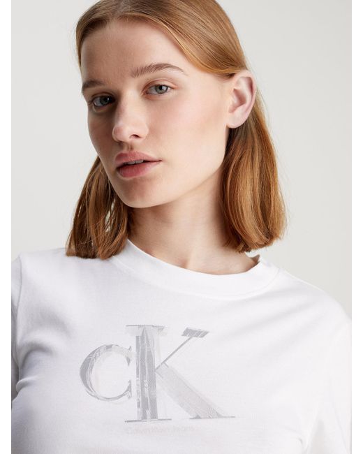 Calvin Klein White Cropped Monogram T-shirt
