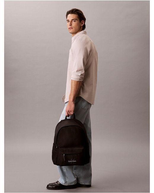 Calvin Klein Black Nylon Monologo Round Backpack for men