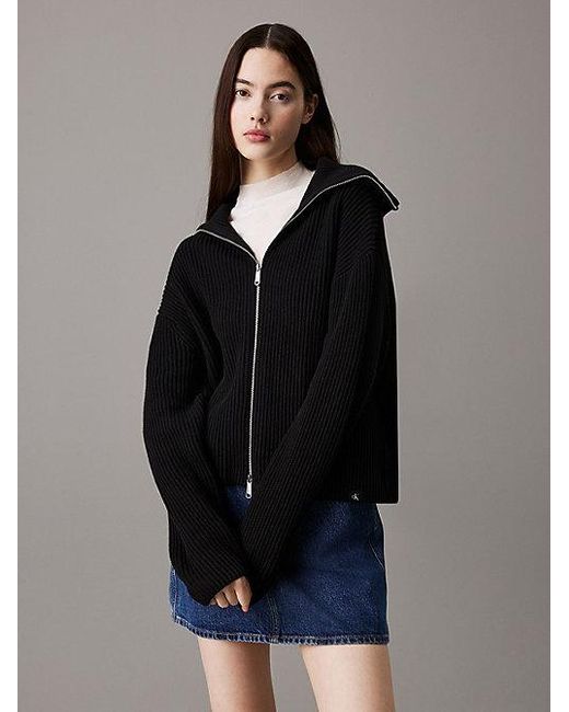 Calvin Klein Grof Geribbeld Vest Met Rits in het Black