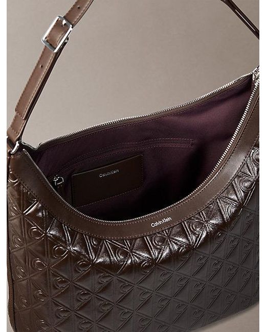 Calvin Klein Gray Debossed Allover Emblem Logo Shoulder Bag