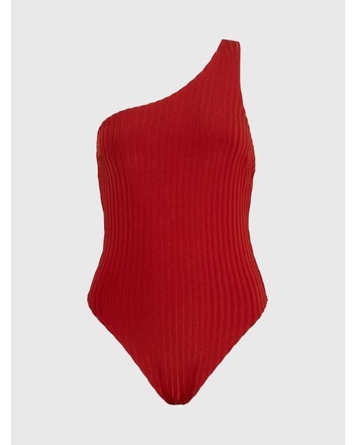 Maillot de bain asymétrique - Archive Rib Calvin Klein en coloris Red
