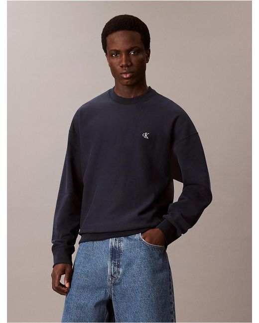 Calvin Klein Blue Premium Fleece Relaxed Sweatshirt for men