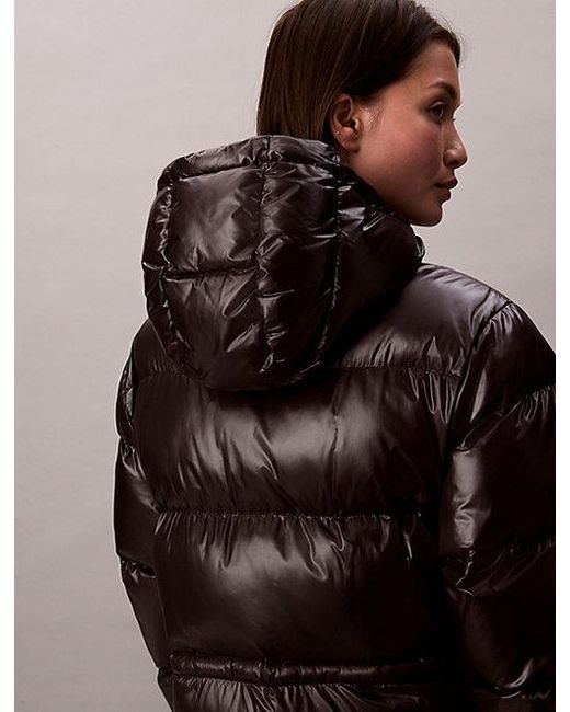 Calvin Klein Brown Jeans High Shine Hooded Puffer Coat