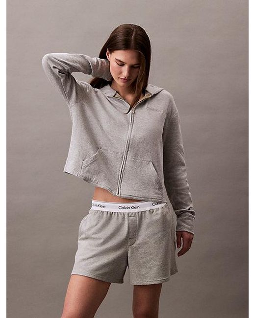 Calvin Klein Gray Lounge Hoodie Icon Cotton Terry