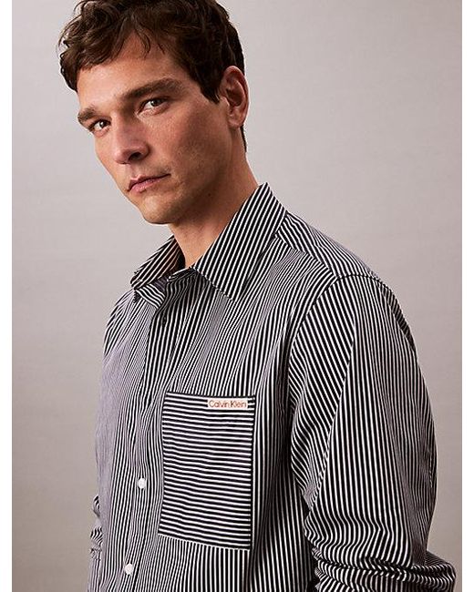 Calvin Klein Relaxed Button-Down Overhemd Van Satijn in het Gray voor heren