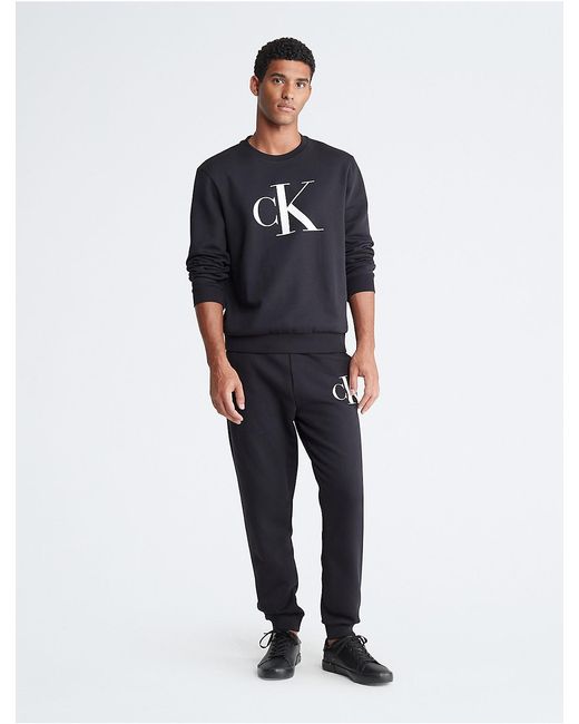 Calvin Klein Blue Monogram Logo Fleece Joggers for men