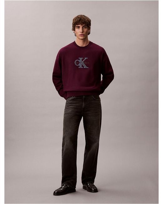 Calvin Klein Red Fleece Monologo Relaxed Sweatshirt for men