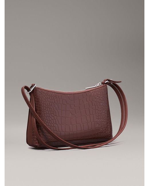 Calvin Klein Brown Croc Effect Convertible Crossbody Bag