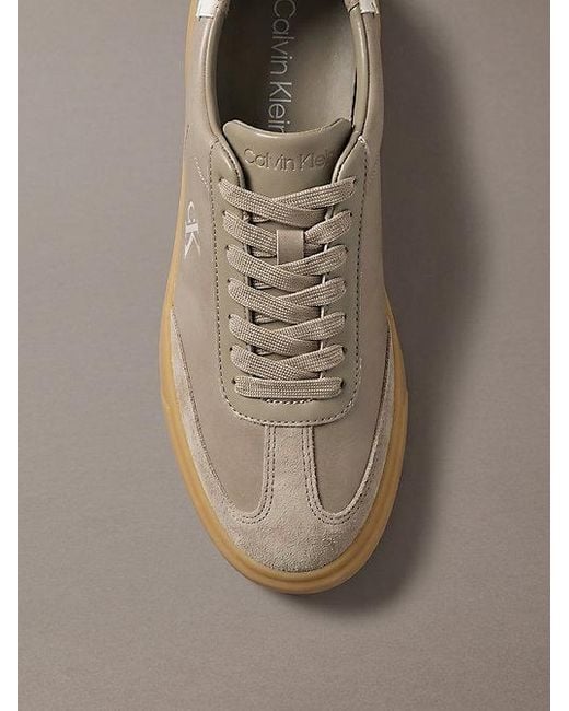 Calvin Klein Gray Leather Signature Logo Trainers