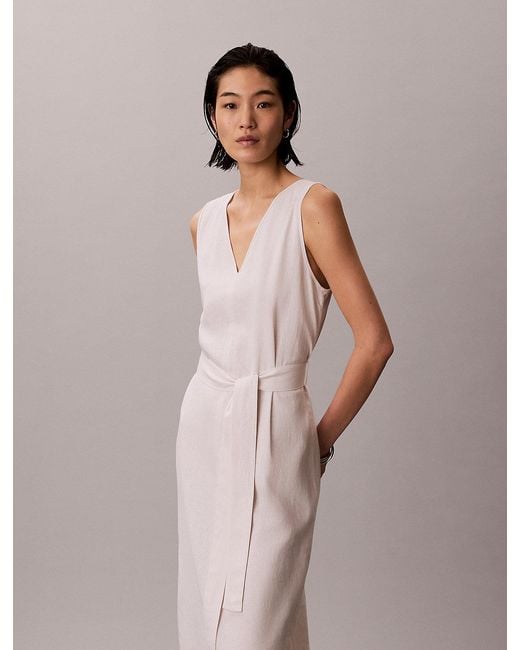 Calvin Klein Pink Linen Blend Sleeveless Midi Dress
