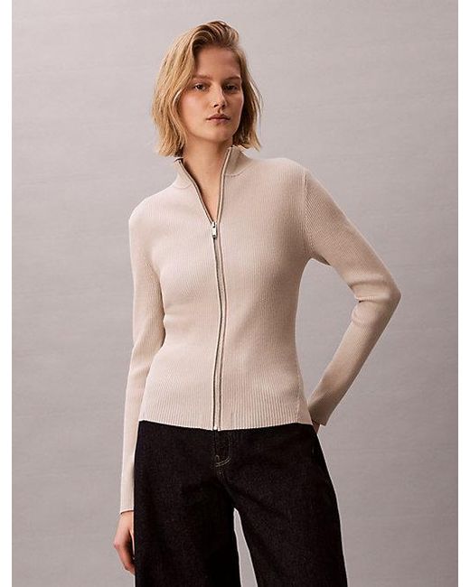 Calvin Klein Pink Jeans Sculpted Knit Zip Up Cardigan