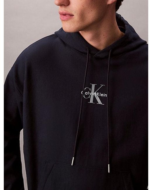 Calvin Klein Blue Jeans Monologo Premium Fleece Hoodie for men