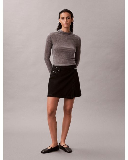 Calvin Klein Black Denim Mini Wrap Skirt