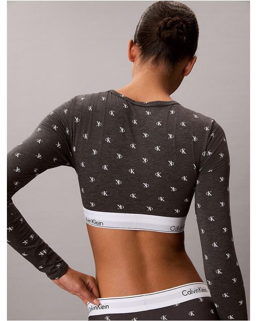 Calvin Klein Gray Icon Cotton Modal Lightly Lined Long Sleeve Tee Bralette