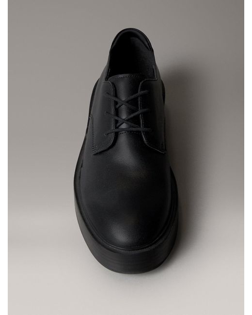 Calvin Klein Black Leather Stacked Heel Lace-Up Shoes