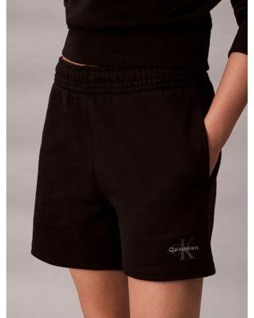 Shorts de chándal de felpa de algodón Calvin Klein de color Black