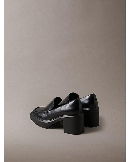 Calvin Klein Gray Leather Platform Block Heel Mules