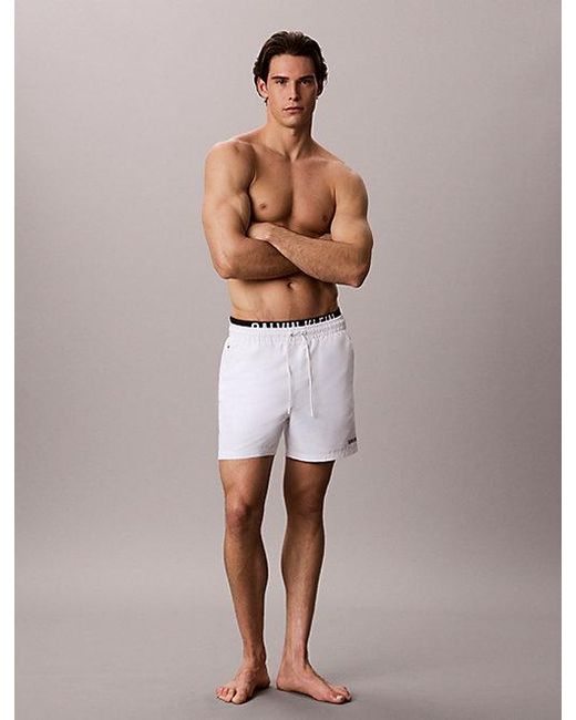 Calvin Klein White Double Waistband Swim Shorts Intense Power for men