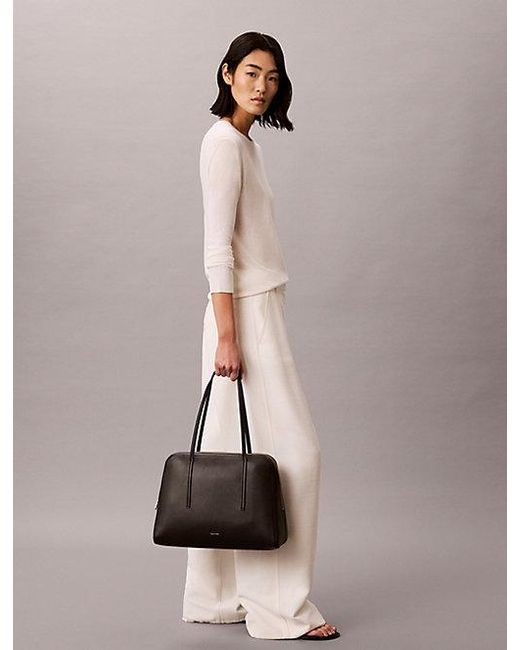 Calvin Klein Gray Foil Logo Bowling Shoulder Bag