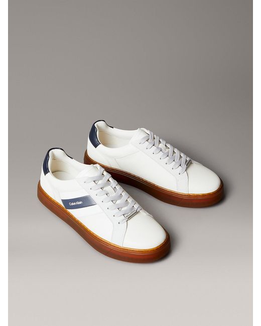 Calvin Klein Metallic Leather Logo Tape Trainers for men