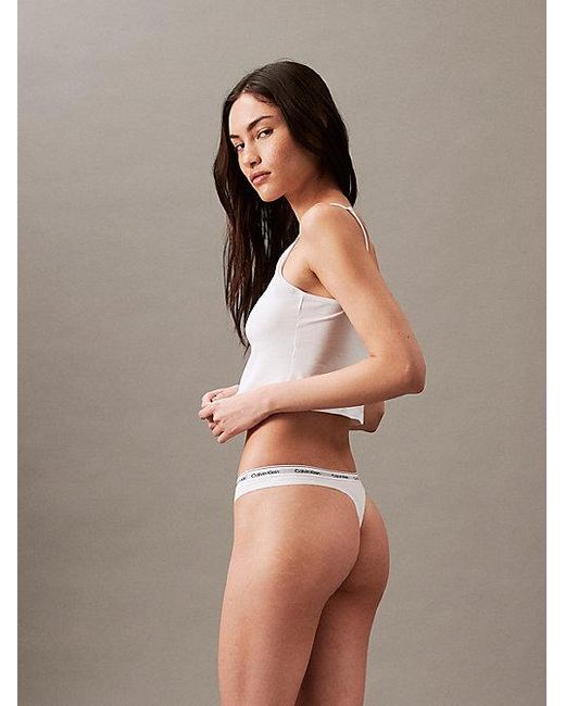 Calvin Klein White Thong Icon Logo