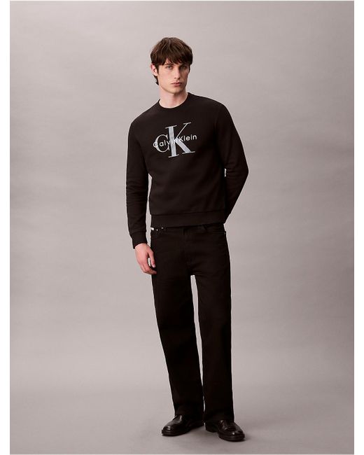 Calvin Klein Black Calvin Klein Monologo Fleece Crewneck Sweatshirt for men