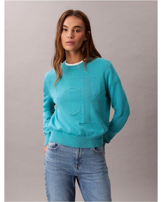 Calvin Klein Blue Calvin Klein Smooth Cotton Monogram Logo Sweater