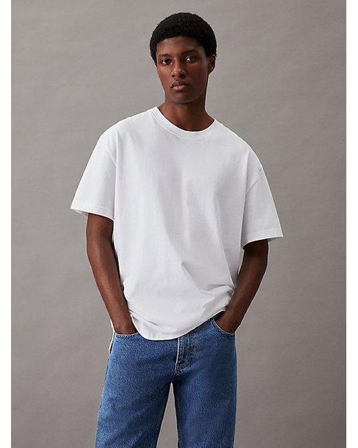 Camiseta larga holgada de algodón Calvin Klein de hombre de color White