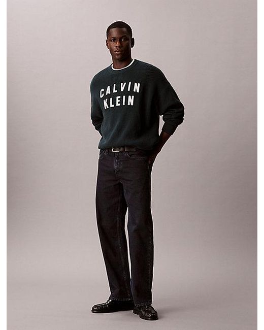 Calvin Klein Black Jeans Relaxed Varsity Logo Jumper for men