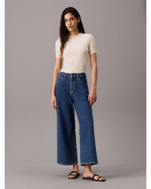 Calvin Klein Blue High Rise Wide Ankle Jeans