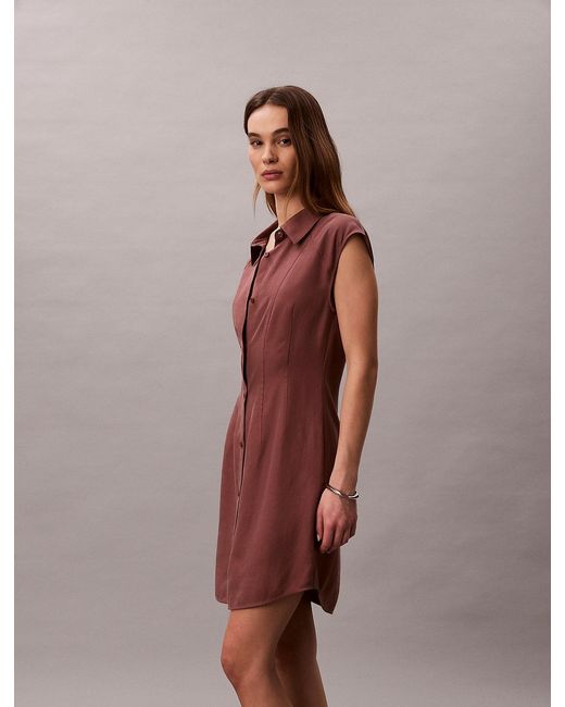 Calvin Klein Brown Soft Lyocell Linen Shirt Dress