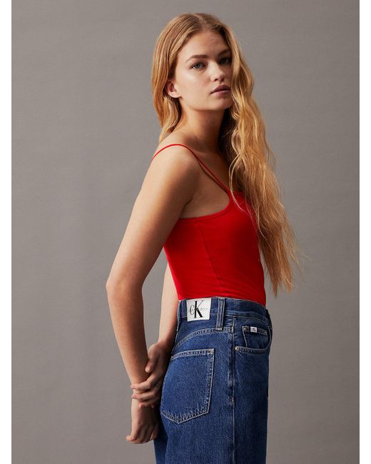 Calvin Klein Red Cotton Stretch Monogram Bodysuit
