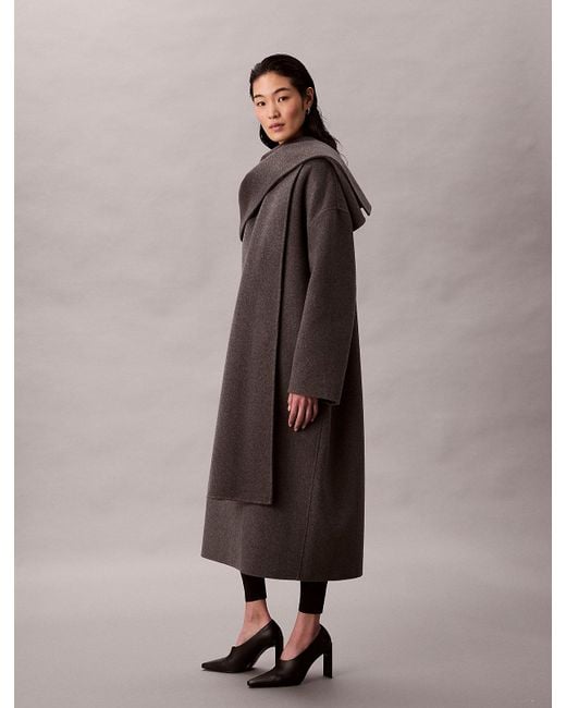 Calvin Klein Brown Heathered Wool Scarf Coat