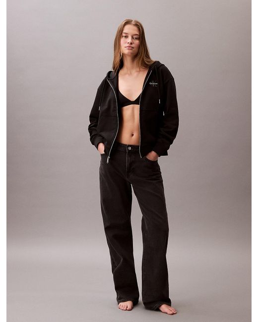 Sweat À Capuche Zippé Avec Monogramme Calvin Klein en coloris Black