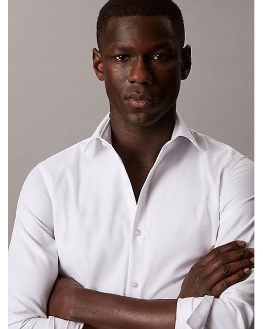Calvin Klein Gray Slim Stretch Collar Non Iron Shirt for men