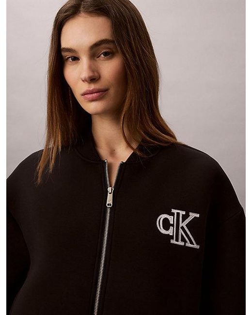 Calvin Klein Brown Jeans Cropped Tech Jersey Bomber Jacket