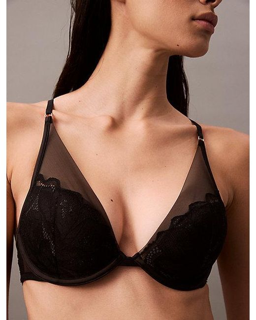 Calvin Klein Brown Plunge Bra Ck Floral Lace