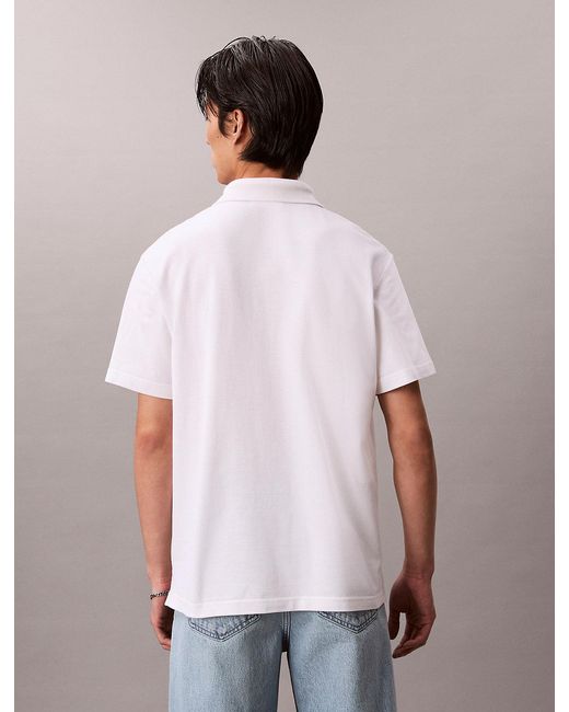 Calvin Klein White Cotton Piqué Monogram Polo Shirt for men