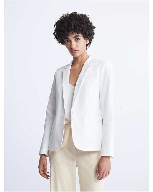 Calvin Klein Single Button Cotton Jacket in White | Lyst