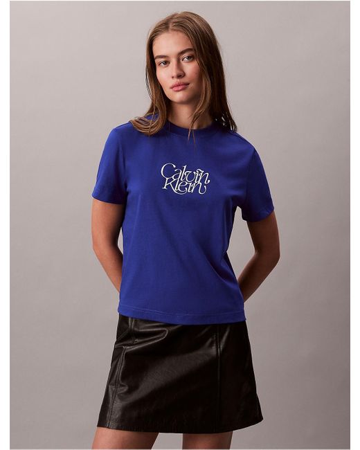 Calvin Klein Blue Calvin Klein Script Logo Graphic Slim T-Shirt