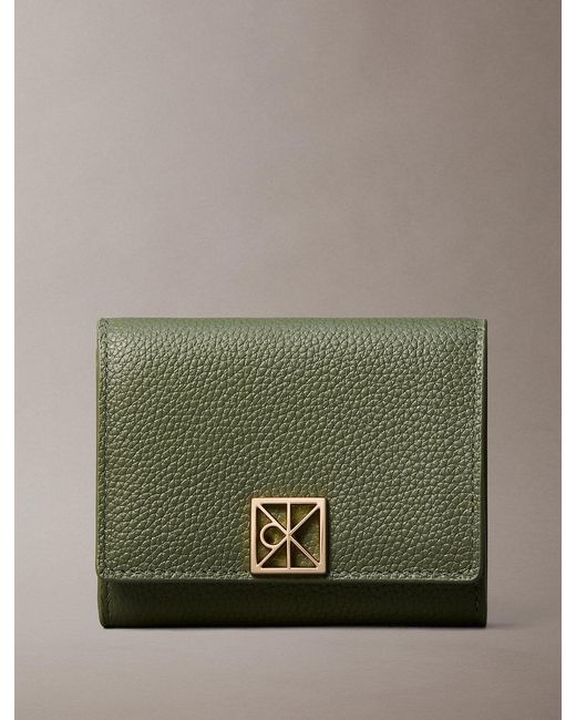 Calvin Klein Green Full-Grain Leather Rfid Trifold Wallet