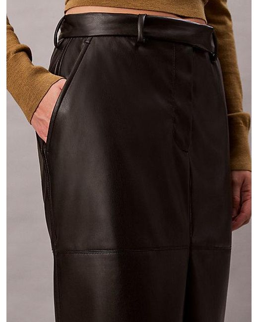 Calvin Klein Black Faux Leather Midi Skirt