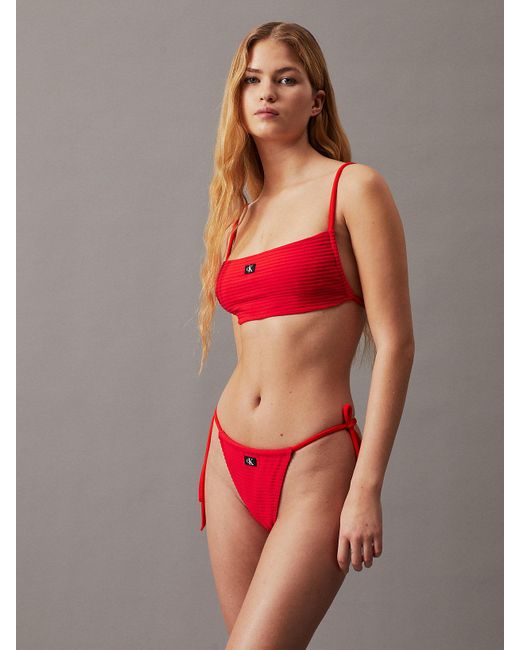 Calvin Klein Red Bandeau Bikini Top - Ck Monogram Rib