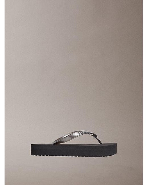 Calvin Klein Gray Pearlised Platform Flip Flops