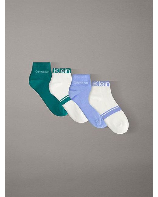 Calvin Klein Metallic Jeans 4 Pack Cotton Logo Stripe Ankle Socks for men