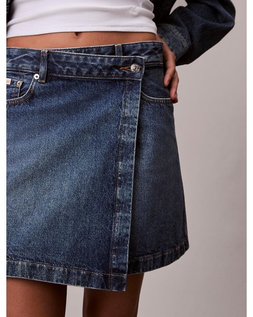Calvin Klein Blue Denim Mini Wrap Skirt