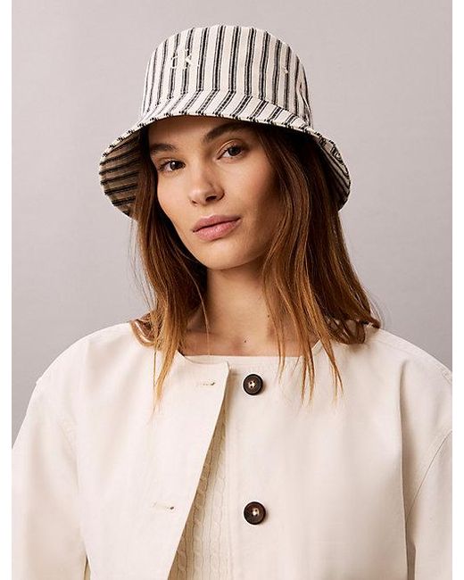 Calvin Klein Metallic Embroidered Monogram Striped Bucket Hat