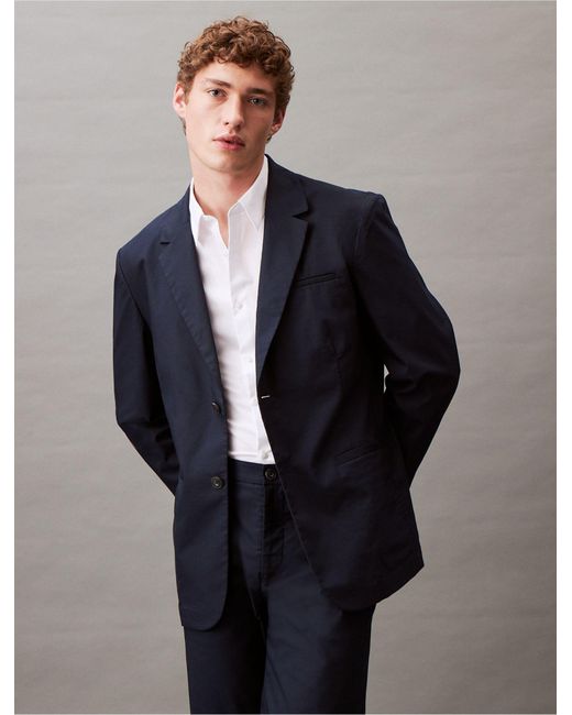 Calvin Klein Blue Cotton Stretch Classic Fit Blazer for men